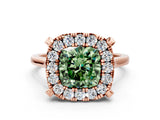 Rose gold Fancy Green Cushion  Diamond Cluster Halo Solitaire with Four-Prong Setting_95