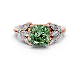Rose gold Fancy Green Cushion  Diamond Cluster Leaf Design Ring with Prong Setting_70