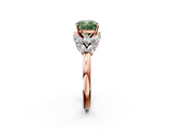Rose gold Fancy Green Cushion  Diamond Cluster Leaf Design Ring with Prong Setting_72