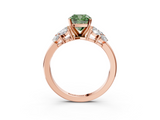 Rose gold Fancy Green Cushion  Diamond Cluster Leaf Design Ring with Prong Setting_73