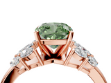 Rose gold Fancy Green Cushion  Diamond Cluster Leaf Design Ring with Prong Setting_74