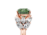 Rose gold Fancy Green Cushion  Diamond Cluster Leaf Design Ring with Prong Setting_75