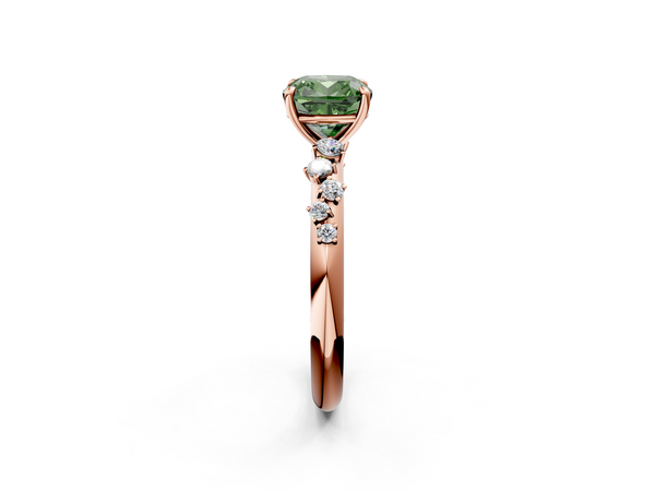 Rose gold Fancy Green Cushion  Diamond Cluster Prong-Set Solitaire Ring