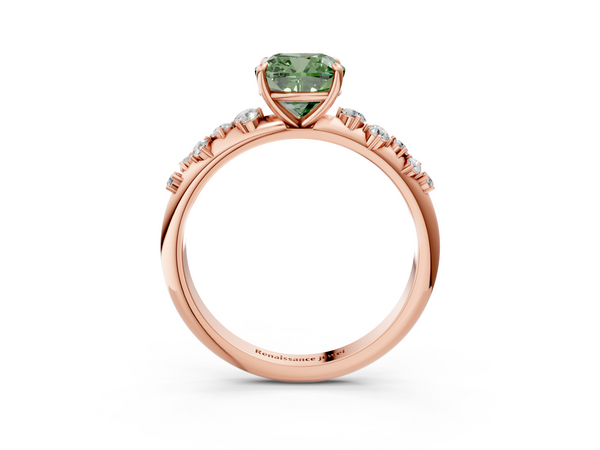 Rose gold Fancy Green Cushion  Diamond Cluster Prong-Set Solitaire Ring