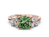 Rose gold Fancy Green Cushion  Diamond Floral Cluster Ring with Solitaire Band and Prong Setting_62