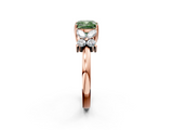 Rose gold Fancy Green Cushion  Diamond Floral Cluster Ring with Solitaire Band and Prong Setting_64