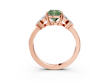 Rose gold Fancy Green Cushion  Diamond Floral Cluster Ring with Solitaire Band and Prong Setting_65
