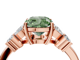 Rose gold Fancy Green Cushion  Diamond Floral Cluster Ring with Solitaire Band and Prong Setting_66