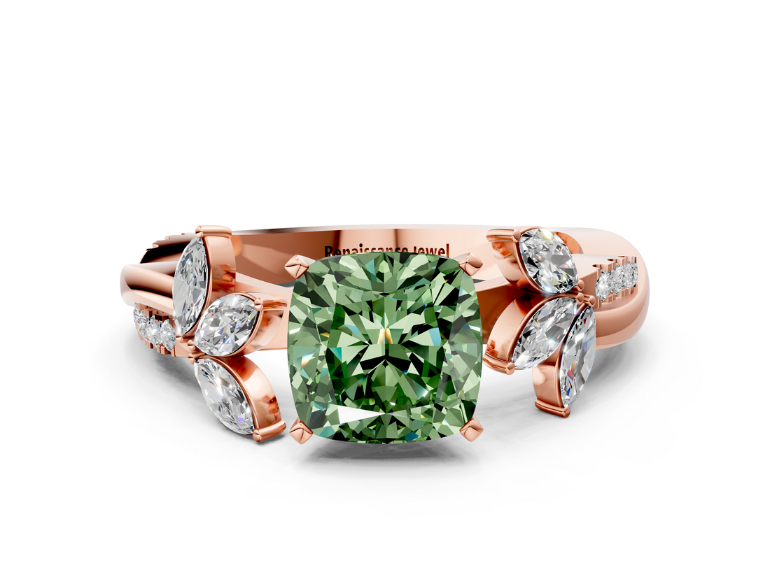 Rose gold Fancy Green Cushion  Diamond Floral Vine Solitaire Engagement Ring_3