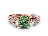 Rose gold Fancy Green Cushion  Diamond Floral Vine Solitaire Engagement Ring_3