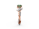 Rose gold Fancy Green Cushion  Diamond Floral Vine Solitaire Engagement Ring_5