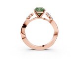Rose gold Fancy Green Cushion  Diamond Floral Vine Solitaire Engagement Ring_6