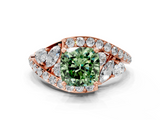 Rose gold Fancy Green Cushion  Diamond Halo Ring with Marquise and Pavé Band in Prong Setting_37