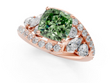 Rose gold Fancy Green Cushion  Diamond Halo Ring with Marquise and Pavé Band in Prong Setting_38