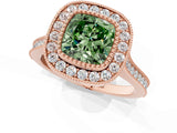 Rose gold Fancy Green Cushion  Diamond Halo Ring with Milgrain Frame and Pavé Band_61