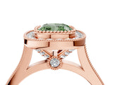 Rose gold Fancy Green Cushion  Diamond Halo Ring with Milgrain Frame and Pavé Band_64