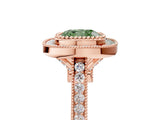 Rose gold Fancy Green Cushion  Diamond Halo Ring with Milgrain Frame and Pavé Band_65