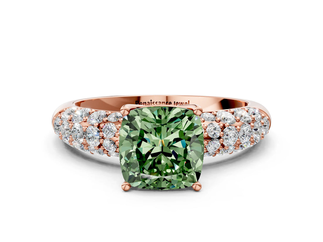 Rose gold Fancy Green Cushion  Diamond Pavé Band Solitaire Ring with Four-Prong Setting_49