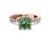 Rose gold Fancy Green Cushion  Diamond Pavé Band Solitaire with Four-Prong Setting_214