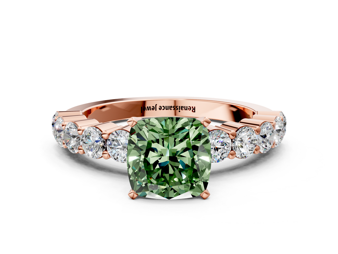 Rose gold Fancy Green Cushion  Diamond Pavé Band Solitaire with Four-Prong Setting_3