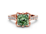 Rose gold Fancy Green Cushion  Diamond Pave Band with Floral Prong Setting_27