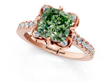 Rose gold Fancy Green Cushion  Diamond Pave Band with Floral Prong Setting_28