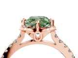 Rose gold Fancy Green Cushion  Diamond Pave Band with Floral Prong Setting_31