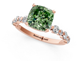 Rose gold Fancy Green Cushion  Diamond Prong Set Engagement Ring with Pave Band_186