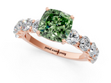 Rose gold Fancy Green Cushion  Diamond Prong Setting with Side Stones on a Pave Band_132