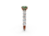 Rose gold Fancy Green Cushion  Diamond Prong Setting with Side Stones on a Pave Band_133