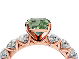 Rose gold Fancy Green Cushion  Diamond Prong Setting with Side Stones on a Pave Band_135