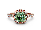 Rose gold Fancy Green Cushion  Diamond Solitaire Ring with Shared Prong Pavé Band_54