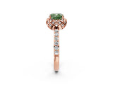Rose gold Fancy Green Cushion  Diamond Solitaire Ring with Shared Prong Pavé Band_56