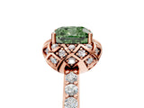 Rose gold Fancy Green Cushion  Diamond Solitaire Ring with Shared Prong Pavé Band_59