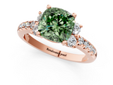 Rose gold Fancy Green Cushion  Diamond Three-Stone Pave Band with Four-Prong Setting_21