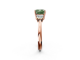 Rose gold Fancy Green Cushion  Diamond Three-Stone Ring with Trapezoid Side Stones and Prong Setting_35
