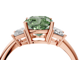 Rose gold Fancy Green Cushion  Diamond Three-Stone Ring with Trapezoid Side Stones and Prong Setting_37