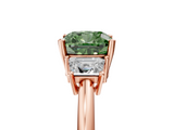 Rose gold Fancy Green Cushion  Diamond Three-Stone Ring with Trapezoid Side Stones and Prong Setting_38