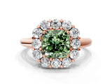 Rose gold Fancy Green Cushion  Halo Cluster Diamond Engagement Ring with Prong Setting and Polished Band_57