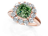 Rose gold Fancy Green Cushion  Halo Cluster Diamond Engagement Ring with Prong Setting and Polished Band_58