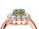 Rose gold Fancy Green Cushion  Halo Cluster Diamond Engagement Ring with Prong Setting and Polished Band_61