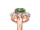 Rose gold Fancy Green Cushion  Halo Cluster Diamond Engagement Ring with Prong Setting and Polished Band_62