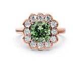 Rose gold Fancy Green Cushion  Halo Cluster Diamond Engagement Ring with Solitaire Band and Prong Setting_49