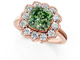 Rose gold Fancy Green Cushion  Halo Cluster Diamond Engagement Ring with Solitaire Band and Prong Setting_50