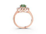 Rose gold Fancy Green Cushion  Halo Cluster Diamond Engagement Ring with Solitaire Band and Prong Setting_52