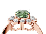 Rose gold Fancy Green Cushion  Halo Cluster Diamond Engagement Ring with Solitaire Band and Prong Setting_53