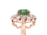 Rose gold Fancy Green Cushion  Halo Cluster Diamond Engagement Ring with Solitaire Band and Prong Setting_54