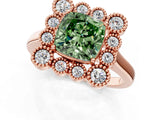 Rose gold Fancy Green Cushion  Halo Diamond Cluster Engagement Ring with Milgrain Bezel Setting and Solitaire Band_76