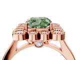 Rose gold Fancy Green Cushion  Halo Diamond Cluster Engagement Ring with Milgrain Bezel Setting and Solitaire Band_79
