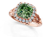 Rose gold Fancy Green Cushion  Halo Diamond Engagement Ring with Filigree Band and Four-Prong Setting_82